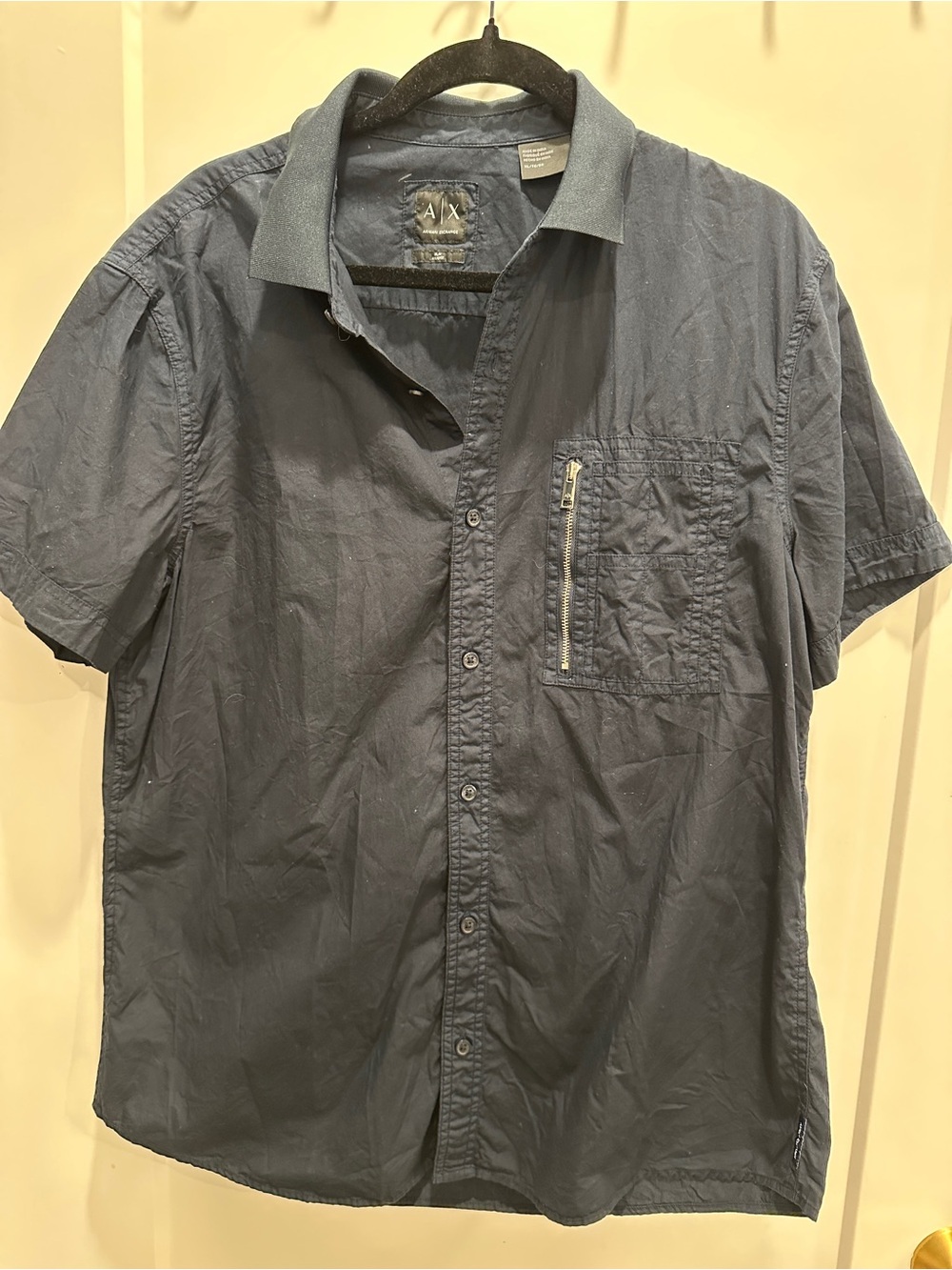 Armani Exchange Men's Short Sleeve Button-Down Shirt in Navy